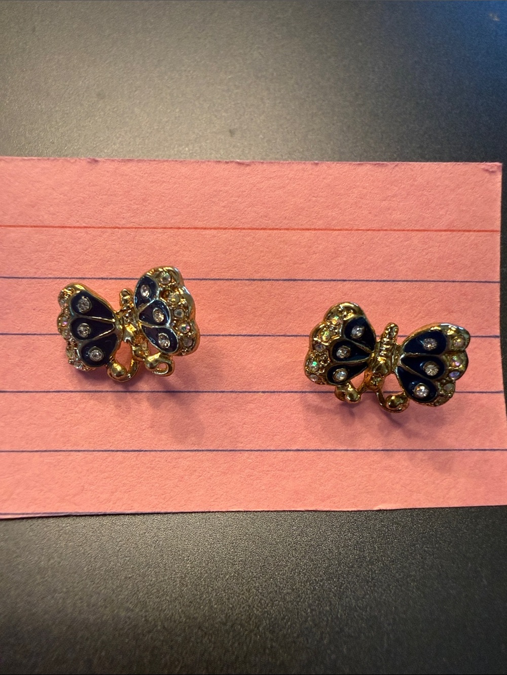 Betsey Johnson Gold-tone Navy Butterfly Stud Earrings with Crystal Accents